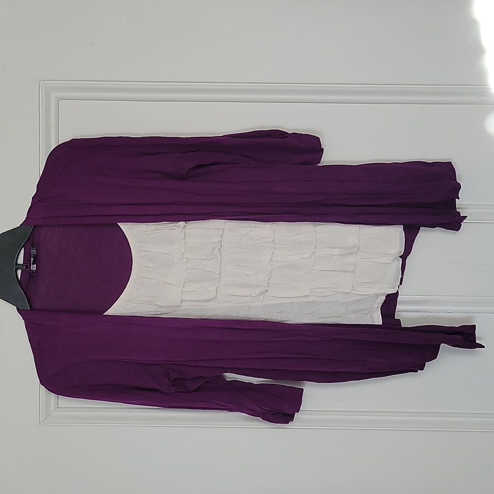 AGB Purple Open-Front Cardigan with White Ruffled Tank